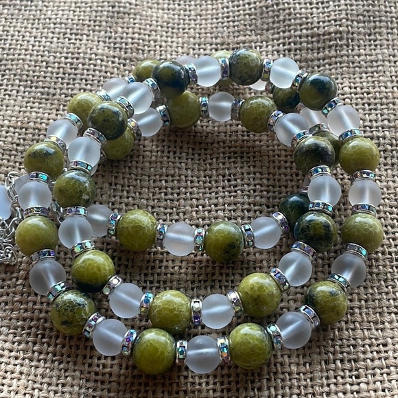 Serpentine Stone Glass Beads Crystal spacers adjustable necklace healing - Picture 1 of 10